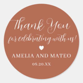 Terracotta Calligrafy Wedding Vielen Dank Runder Aufkleber