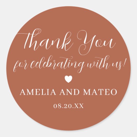 Terracotta Calligrafy Wedding Vielen Dank Runder Aufkleber (Vorderseite)