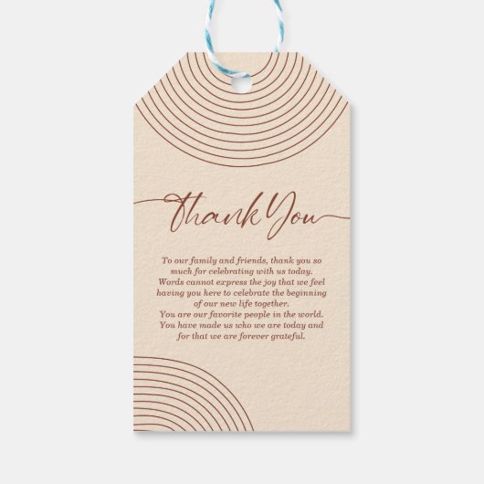 Terracotta Calligraphy Boho Line Art Vielen Dank Geschenkanhänger (Rückseite)