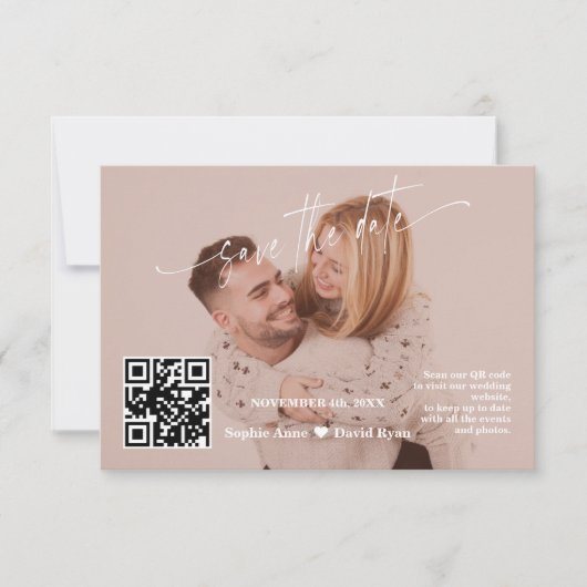 Terracotta Calligraphy QR Code Foto Wedding Save The Date (Vorderseite)