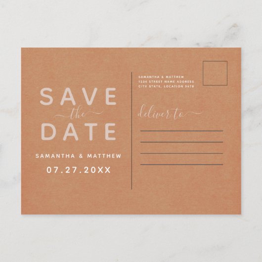 Terracotta Calligraphy Save the Date Wedding Postkarte (Rückseite)