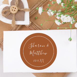 Terracotta Calligraphy Script Wedding Gift Favor Runder Aufkleber
