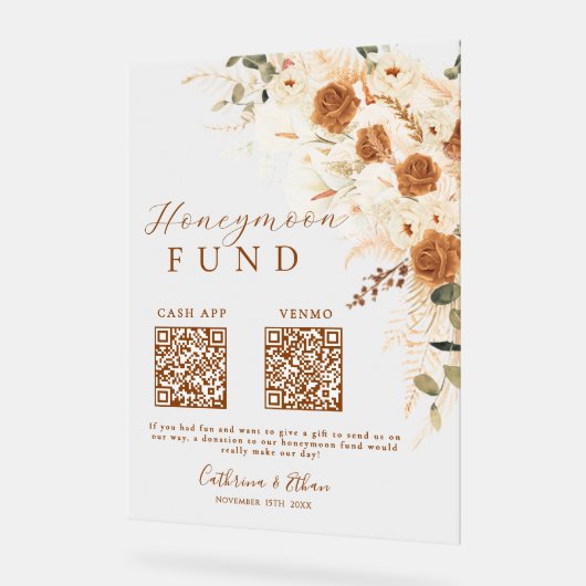 Terracotta Calligraphy Wedding Honeymoon Fund QR Acrylschild (Winkel)