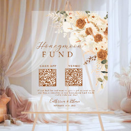 Terracotta Calligraphy Wedding Honeymoon Fund QR Acrylschild