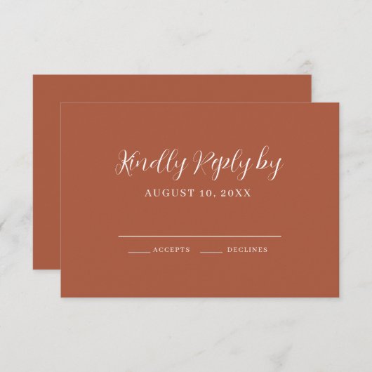 Terracotta Calligraphy Wedding RSVP Card (Vorne/Hinten)