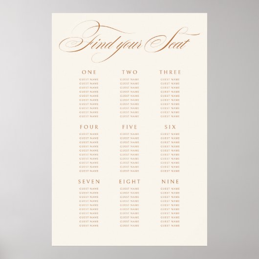 Terracotta Calligraphy Wedding Seating Chart Poster (Vorne)