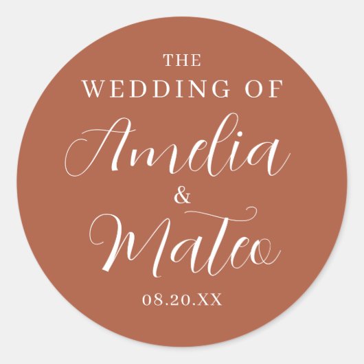 Terracotta Calligraphy Wedding Umschlag Aufkleber (Vorderseite)