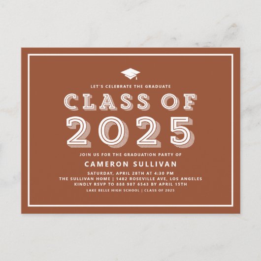 Terracotta Cap Class of 2024 Retro Abschluss Einladungspostkarte (Vorderseite)