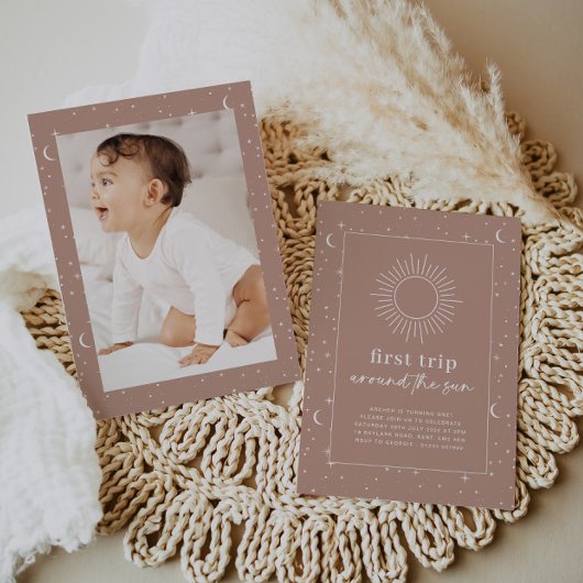 Terracotta Celestial 1. Geburtstag Foto Einladung