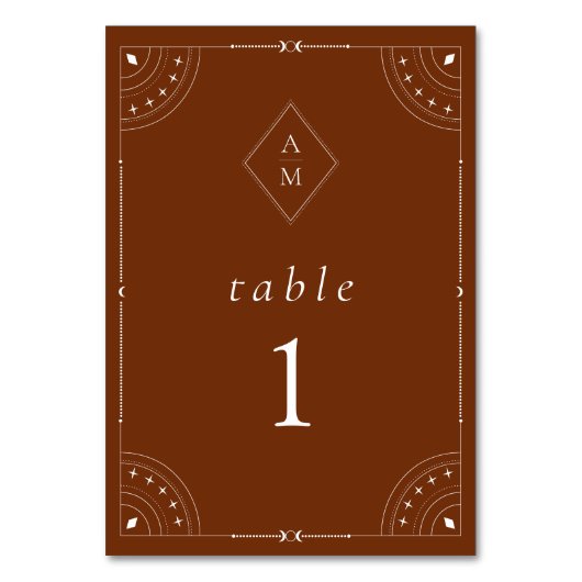 Terracotta Celestial Moon & Stars Tischnummer (Vorderseite)