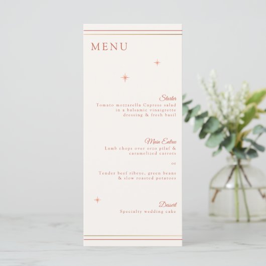 Terracotta Celestial Wedding Menu & Drinks Card Menükarte (Stehend Vorderseite)