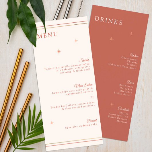 Terracotta Celestial Wedding Menu & Drinks Card Menükarte