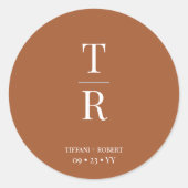 Terracotta Chic Mit Monogramm Gastgeschenk Hochzei Runder Aufkleber (Vorderseite)
