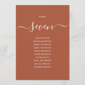 Terracotta Chic Script Tischnummer Seekarte (Vorderseite)