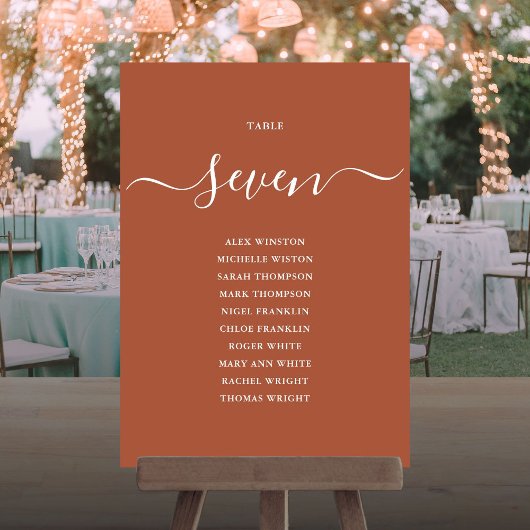 Terracotta Chic Script Tischnummer Seekarte