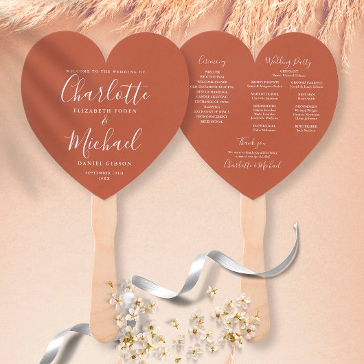 Terracotta Chic Wedding Program Heart Hand Fan Fächer
