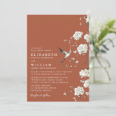 Terracotta Chinoiserie Floral QR Code Wedding Einladung (Stehend Vorderseite)