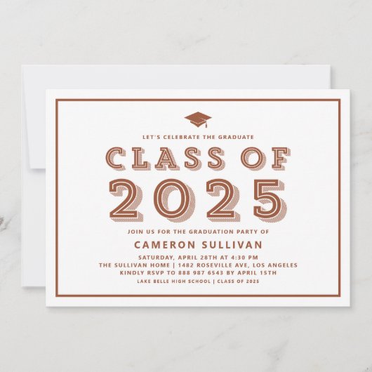 Terracotta Class of 2025 Cap Retro Abschluss Einladung (Vorderseite)