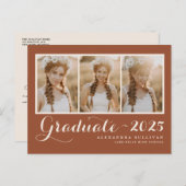 Terracotta Class of 2025 Foto Collage Abschluss Einladungspostkarte (Vorne/Hinten)