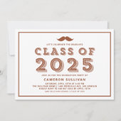 Terracotta Class of 2025 Mustache Retro Abschluss Einladung (Vorderseite)