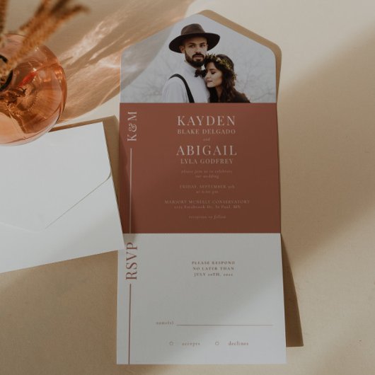 Terracotta Clean Line Hochzeitseinladung All In One Einladung