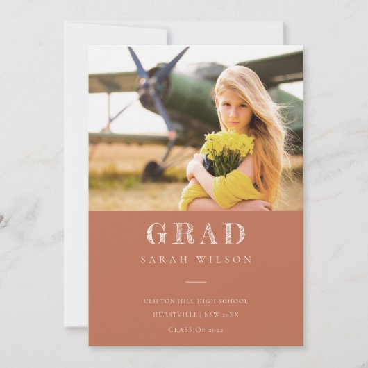 Terracotta Clean Minimal Clean Foto Abschluss Einladung (Vorderseite)