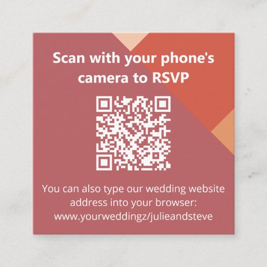 Terracotta Color Block QR Code Hochzeitswebsite Begleitkarte (Vorderseite)