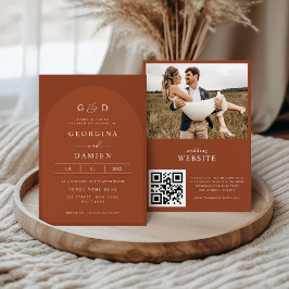 Terracotta Coriander Boho Foto QR Code Wedding Einladung
