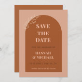 Terracotta & Cream Boho Arch Minimalistisch Botani Save The Date (Vorne/Hinten)