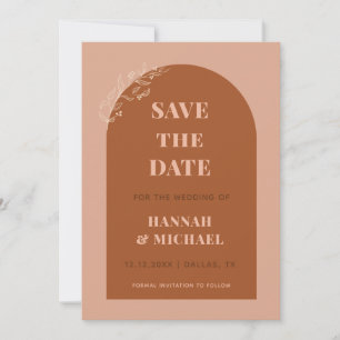 Terracotta & Cream Boho Arch Minimalistisch Botani Save The Date