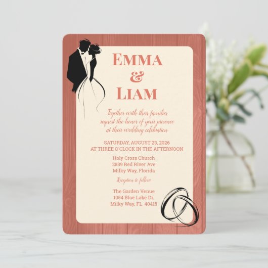 Terracotta Cream Rustikale Silhouette Hochzeit Einladung (Stehend Vorderseite)