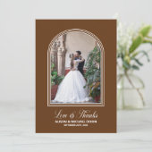 Terracotta Custom Foto Wedding Dankeskarte (Stehend Vorderseite)