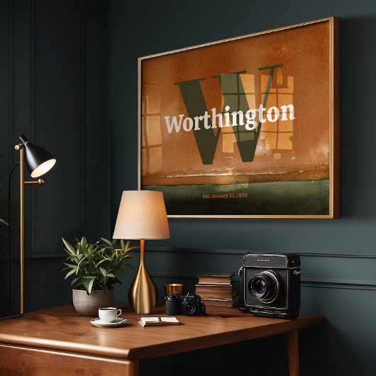 Terracotta Custom Last Name Print Sage Green Art Poster