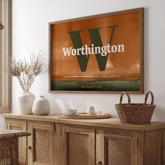 Terracotta Custom Last Name Print Sage Green Art Poster