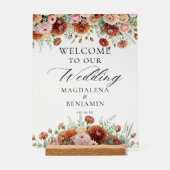 Terracotta Dahlia Blume Kalligraphie Willkommen Acrylschild (Vorderseite)