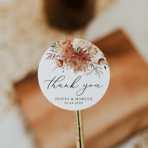 Terracotta Dahlia Rose Wedding Vielen Dank Runder Aufkleber