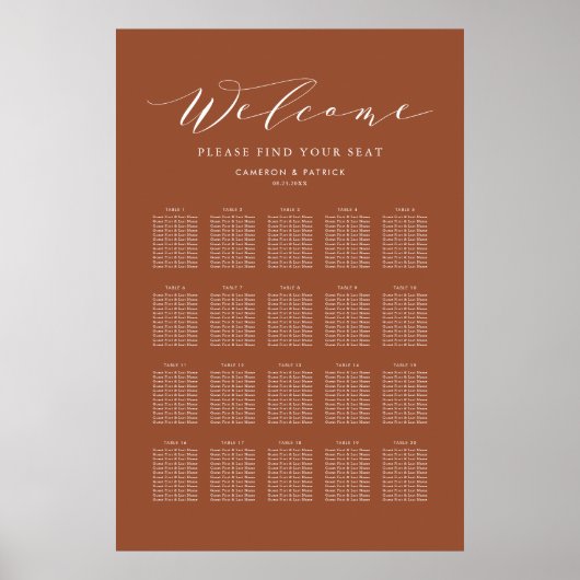 Terracotta Dainty Script Hochzeitsdiagramm Poster (Vorne)