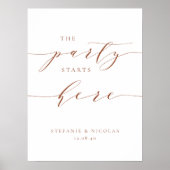 Terracotta Dainty Script The Party Starts Here Poster (Vorne)