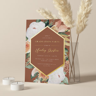 Terracotta   Desert Floral Graduation Party Folieneinladung