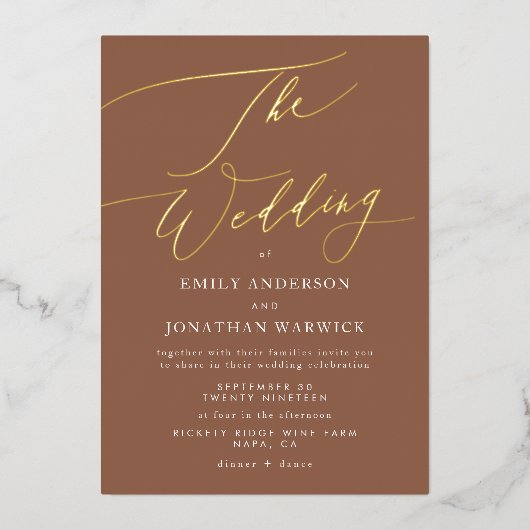 Terracotta Desert Orange Elegante Folieneinladung (Vorderseite)