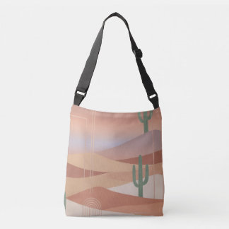 Terracotta Desert Sunset Boho Geometric Cacti Tote Tragetaschen Mit Langen Trägern