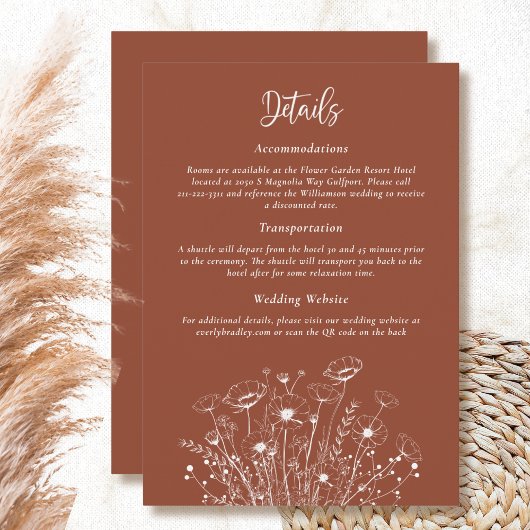 Terracotta - Detail-Karte mit weißer Blume Einladung