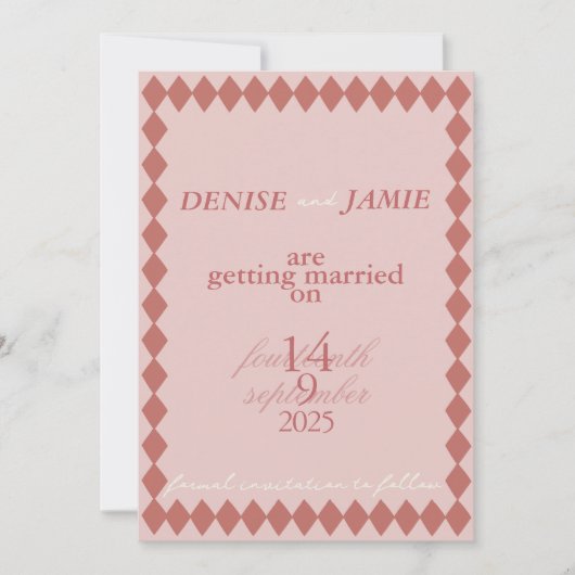 Terracotta Diamond Vellum Beilage Hochzeit Save The Date (Vorderseite)