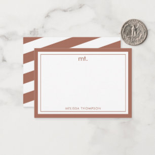 Terracotta Double Border Moderne Monogramm Streife Mitteilungskarte