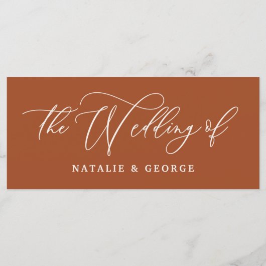 Terracotta Drehbuch die Hochzeit des Zeichens Menükarte (Vorderseite)