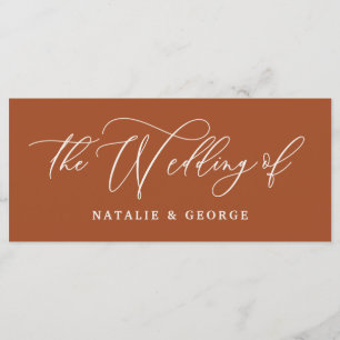 Terracotta Drehbuch die Hochzeit des Zeichens Menükarte