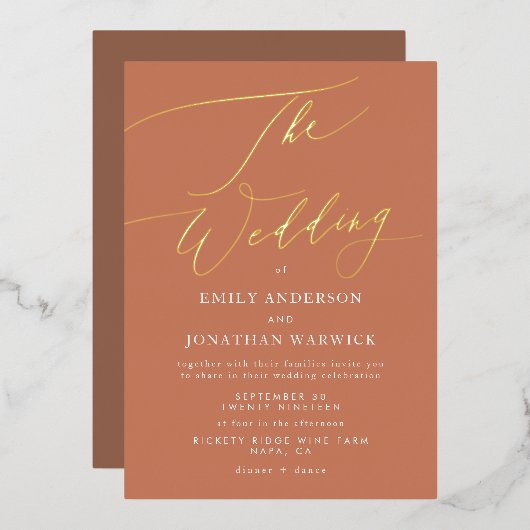 Terracotta Dusty Orange Folieneinladung (Vorderseite/Rückseite)