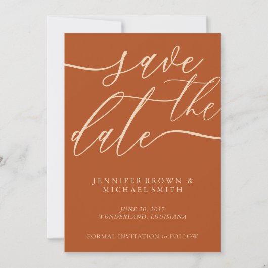 Terracotta Earth Save Date Photo Calligraphy Save The Date (Vorderseite)