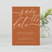 Terracotta Earth Save Date Photo Calligraphy Save The Date (Stehend Vorderseite)