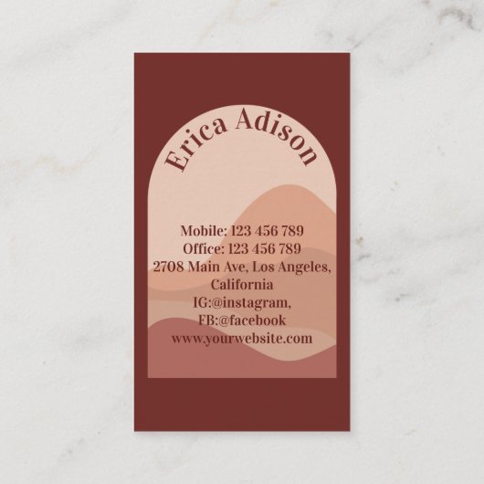 Terracotta Earth Tone Abstrakt Boho Chic Arch Visitenkarte (Rückseite)